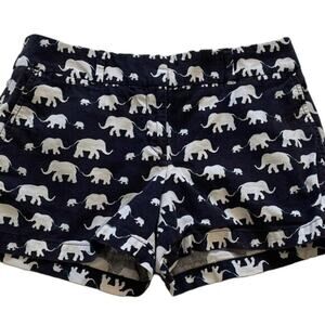 LOFT Riviera Linen/Cotton Blend Shorts Navy, White, Elephant Print, Size 4
